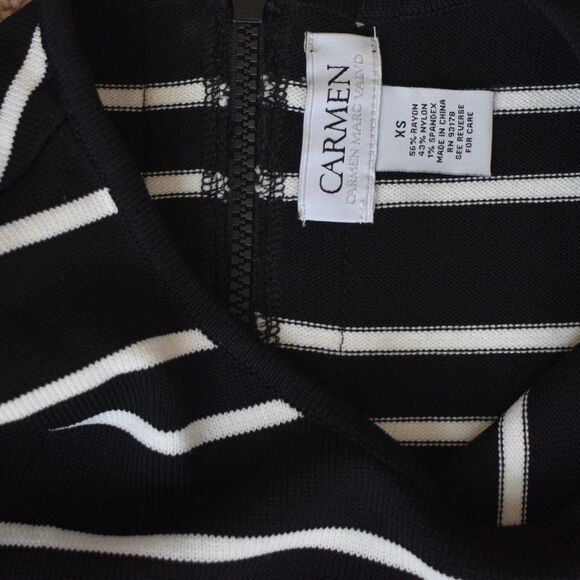 CARMEN Women's Black & White Striped Knit Top Size XS - Picture 5 of 7
